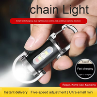 Senter Mini Gantungan Kunci Dual Lighting Baru Lampu Peringatan Merah Biru 7 Mode Pencahayaan USB Isi Ulang Lampu ABS IP65 Tipe-C USB LED