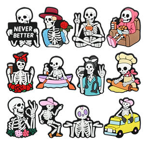 Accessoires <span class=keywords><strong>de</strong></span> chaussures unisexes transfrontaliers en PVC souple, breloques <span class=keywords><strong>de</strong></span> dessin animé 2D Crâne d'Halloween, décorations amovibles pour sabots - Product Image 1