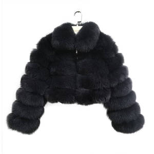 Abrigo corto de piel de zorro para mujer, chaqueta de cuello peludo cálido de invierno a la moda - Product Image 1