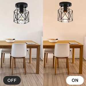 Lámpara de Techo Retro Estilo Loft, Jaula de Hierro, Luz Individual, Marco Geométrico, E26, para Cafetería, <span class=keywords><strong>Bar</strong></span>, Casa de Campo, Dormitorio, Guardarropa - Product Image 4