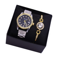 Ensemble de montres de luxe pour couple avec bracelet, montres rondes à quartz et coffret cadeau pour la Saint-Valentin et les anniversaires