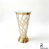 Table haute de cocktail ronde de luxe, motif géométrique blanc et or, plateau en verre, table de bar haute pour mariage, événement, réception, décoration