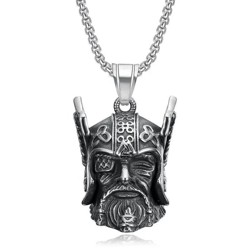 Nouveau Locomotive vent en acier inoxydable rétro ornement collier cyclope guerrier homme casque équitation cloche pendentif hommes collier