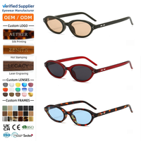 Lunettes de soleil ovales étroites chic avec logo personnalisé, monture demi-cerclée en PC, verres AC, lunettes de mode pour boutiques