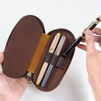 Stock Expédition Crazy Horse Véritable Fermeture Éclair En Cuir Sac À Stylo D'école pour Étudiant Plusieurs Couleurs Papeterie Cas Porte-Crayon