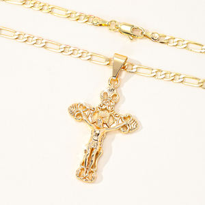 Nuevo diseño católico religioso Cruz encanto collar 14K chapado en oro cristiano Jesús crucifijo colgante collar - Product Image 4