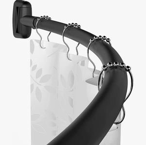 <span class=keywords><strong>Tringle</strong></span> de Douche Courbée en Acier Inoxydable Noir Antirouille – Tension Réglable avec Poignée Antidérapante et Installation Facile - Product Image 1