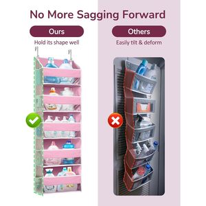Organisateur de porte suspendu en tissu non tissé rose avec 5 grandes poches et 10 poches latérales en filet pour rangement de bébé - Product Image 6