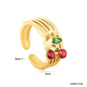 Juego de Anillos Apilables de Acero Inoxidable con Baño de Oro de 18K, con Dijes de Cereza, Corazón, Luna, Estrella y Perla, Anillos Abiertos Minimalistas para Mujer - Product Image 2
