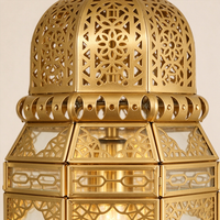 Lustre Suspendu LED Moderne en Fer Marocain, Finition Dorée, IRC 90, Durée de Vie 50 000 Heures, Idéal pour Mosquées et Projets d'Installation