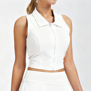 เสื้อกีฬาผู้หญิงแบบไม่มีแขน แห้งเร็ว คอปกโปโล สกรีนโลโก้ได้  กระชับรูปร่าง  สำหรับเล่นเทนนิส  โยคะ  และกิจกรรมกลางแจ้ง - Product Image 3