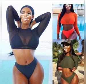 Biquíni sensual feminino cintura alta, 3 peças, pura, conjunto de roupa de banho, sutiã + parte inferior + cobertura, maiô, conjunto de roupa de banho - Product Image 2