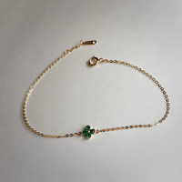 Pulsera de Oro Sólido de 14K para Mujer, Cadena Minimalista Coreana con Flores en Negro/Blanco/Rojo/Verde, Joyería Elegante para Uso Diario, Regalo