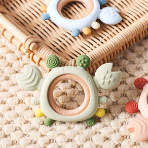 Mordedores de silicona de grado alimenticio para bebés, juguetes para la dentición con anillo de madera para calmar las encías de los bebés, juguetes para masticar para bebés, accesorios para recién nacidos - Product Image 4