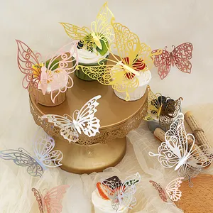 12pcs 3D केक तितली दीवार सजावट के लिए सोने तितली शादी स्टीकर