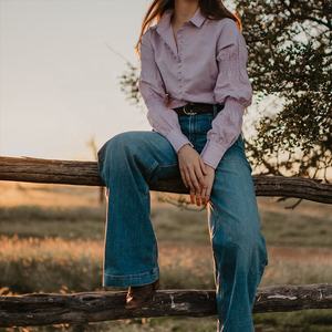 Camicia in camicia slim fit da donna ricama i bottoni lunghi della camicia <span class=keywords><strong>lilla</strong></span> di lino 100% leggera camicetta western arena - Product Image 5