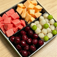 Boîte à fruits carrée transparente jetable à quatre compartiments avec couvercle, en matériaux recyclés, pour fruits coupés, collations et cadeaux