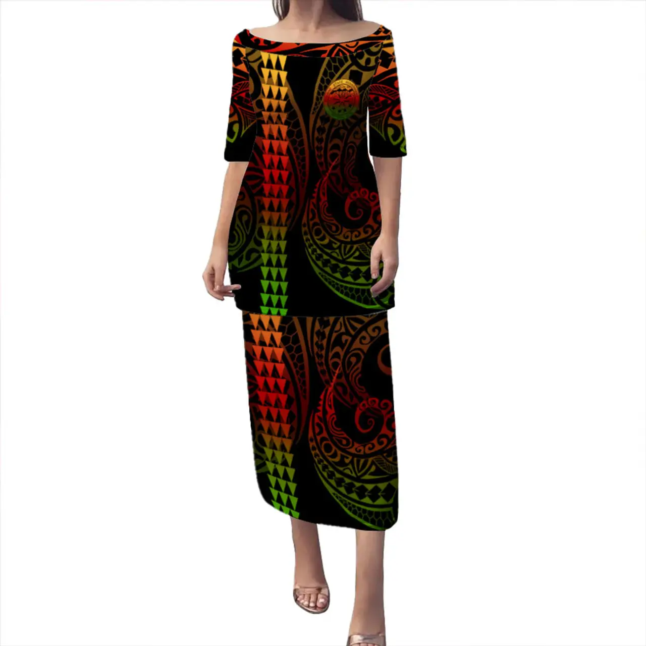 Best Selling Women'S Dresses Long Dresses Kosrae Puletasi Kakau Style Reggae Custom Women'S Dresses Vestido Longo