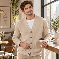Cardigan en maille texturée à col en V pour homme, veste décontractée à manches longues avec poches, personnalisable avec logo, OEM ODM, vente en gros