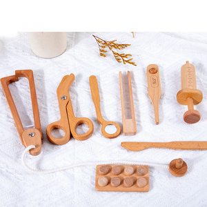 Montessori-Boîte à <span class=keywords><strong>outils</strong></span> <span class=keywords><strong>en</strong></span> <span class=keywords><strong>bois</strong></span> pour enfant, jouets éducatifs précoces, bricolage, maquillage, sac docteur - Product Image 3
