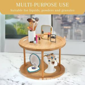 Wooden Double Layer Rotating <b>Storage</b> <b>Rack</b> 360 Degree Turntable For Kitchen Spice <b>Bottle</b> Organizer Standing Type Round - Product Image 3