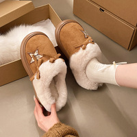 Nouvelles Bottes d'Hiver 2026 pour Femmes en Daim à Talon Plat, Nœud Étoile à Cinq Branches, Semelle Épaisse Antidérapante, Légères et Chaudes en Coton Velours