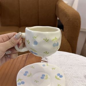 Tasse à café en céramique peinte à la main, style rétro, luxe <span class=keywords><strong>l</strong></span>éger coréen, motif floral, haute valeur chromatique, pour <span class=keywords><strong>le</strong></span> petit-déjeuner/<span class=keywords><strong>latte</strong></span>/lait/thé - Product Image 1