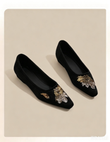 Chaussures plates à bout pointu pour femmes, fabriquées sur mesure par le fabricant, luxe, faites à la main, nouvelle collection 2026, détails brodés et sequins, velours, talon bas