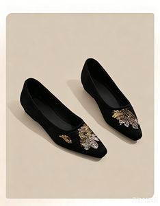 Chaussures plates à bout pointu pour femmes, fabriquées sur mesure par le fabricant, luxe, faites à la main, nouvelle collection 2026, détails brodés et sequins, velours, talon bas - Product Image 3