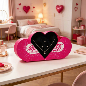 Caja de Regalo de Joyería de Terciopelo de Diseño de Lujo FX, Caja de Embalaje de Joyería Hecha a Mano en Forma de Corazón para el Día de San Valentín - Product Image 1