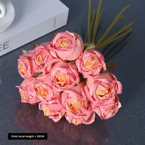 Nouvelles fleurs artificielles en soie faites à la main pour mariage, bouquet de 12 roses avec bordure en forme de <span class=keywords><strong>banane</strong></span>, décoration de table pour la maison et l'hôtel, rentrée scolaire - Product Image 6