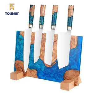 Soporte multifunción para cuchillos de resina Tabla de cortar de madera de acacia Soporte para cuchillos de resina colorido personalizado de resina azul