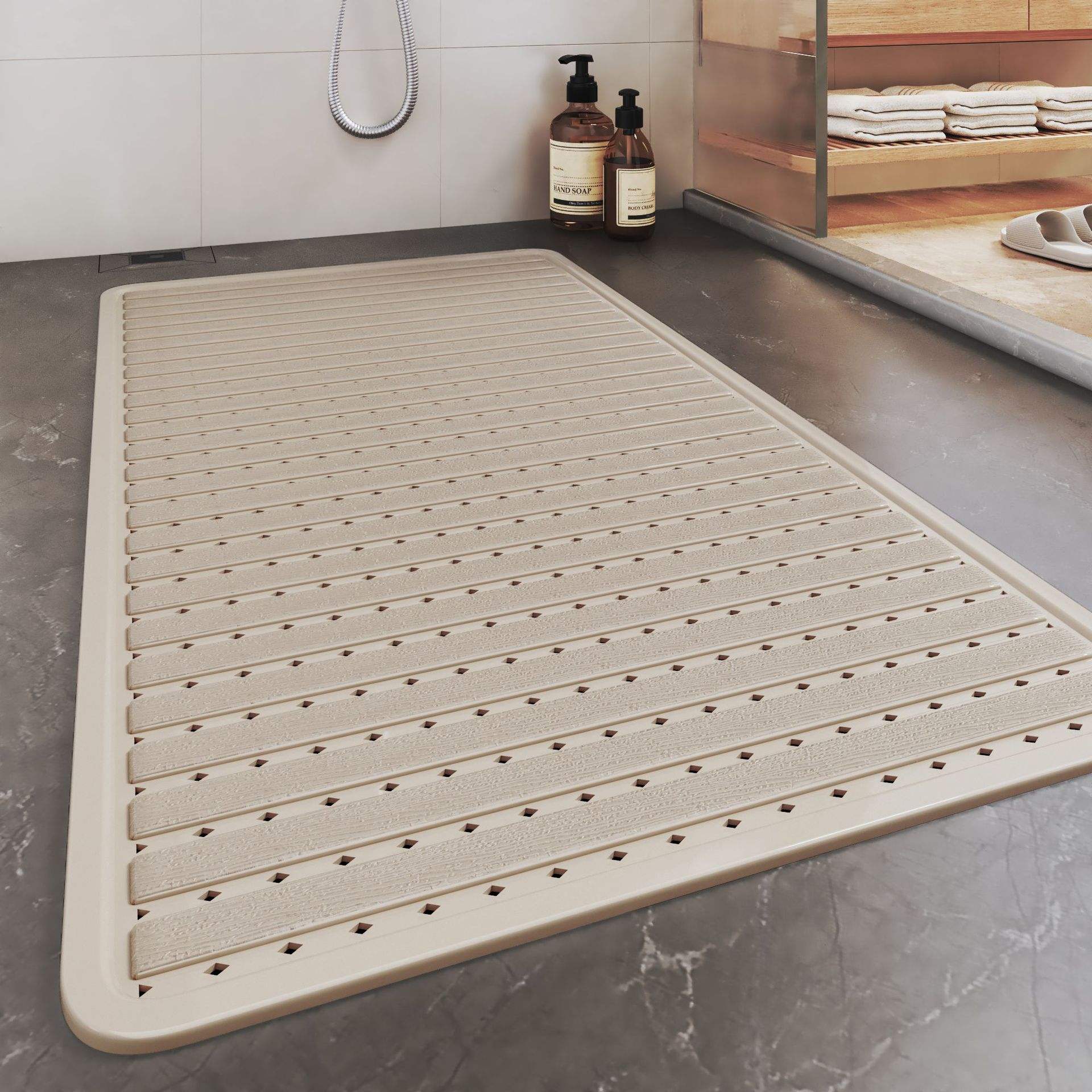 แผ่นรองอาบน้ำลายไม้ - สีเทา