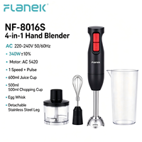 Mixeur Plongeant FLANEK NF-8016S 340W en Acier Inoxydable avec 2 Lames, Fouet, Hachoir et Bol pour Smoothies
