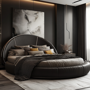 Letto matrimoniale moderno e semplice per coppia, stile Queen Princess, nuovo letto rotondo in flanella satinata per camera da letto padronale, ideale per cinema privato - Product Image 2