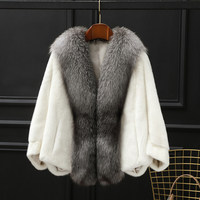 Manteau en fourrure de vison véritable pour femme, col en fourrure de renard, tendance hiver