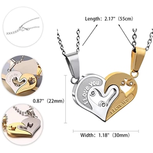 Collares de Pareja de Acero Inoxidable <span class=keywords><strong>con</strong></span> Colgantes de Corazones Entrelazados, Grabado de Te Amo, para Chicas y Chicos, Día de San Valentín - Product Image 2