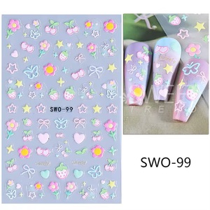 Fabricantes de pegatinas para uñas Pegatinas de flores para uñas Primavera Verano <span class=keywords><strong>Sakura</strong></span> 5D Diseño de bola de cereza Pegatinas de lazo para uñas - Product Image 6