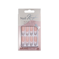 Faux ongles à presser en acrylique, couvrance totale, design français, forme cercueil longue, style Hottie, rose