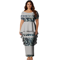 Conjunto de 2 piezas de vestido Puletasi largo para mujer, talla grande, con estampado samoano personalizado y estilo polinesio de dobladillo de cola de golondrina, que incluye top y falda.