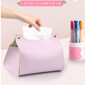 Boîte à mouchoirs de bureau en cuir de style nordique, boîte à mouchoirs double face écologique, sac à mouchoirs de luxe pour voiture/housse en cuir - Product Image 2