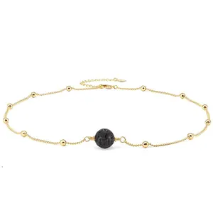 Nouveau bijoux tendance en cuivre pour femmes, plaqué or, chaîne de perles rondes, collier de charme en pierre naturelle