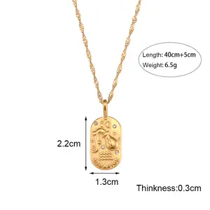Collana Vintage in rilievo tarottolina 12 segni zodiacali collana pendente in zircone 18K oro placcato collana in acciaio inossidabile per donna