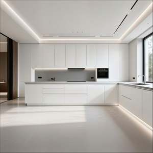 High Quality Wood Kitchen <b>Cabinets</b> Contemporary PVC Modular Storage Cupboards Custom Luxury Sets ISO Certified 2-Year Warranty - Product Image 6