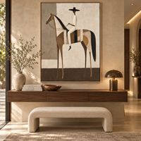 Peinture sur toile géométrique style américain vintage, cavalier, beige neutre, marron, art mural pour hôtel, villa, club équestre, décoration