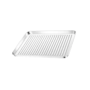 Factory custom Stainless Striped Baking Pan Oven Tray Rectangular Pizza Pan Fruit Tray Platter Pasta Plate Metal Serving Platter