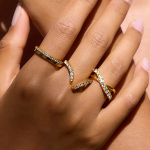 <b>Gold</b> <b>Ring</b> <b>Set</b> Geometric Cross Design Pave Setting Unisex Jewelry Gift - Product Image 3