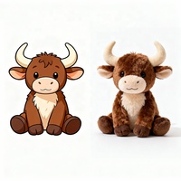 Peluche de taureau sans dents Longhorn, figurine de vache en peluche marron, peluches personnalisées, jouets cadeaux