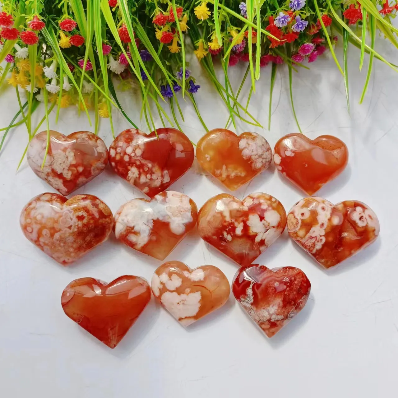 Hot Selling Crystal Red Flower Agate Heart Healing High Quality Stone For Home Decoration
