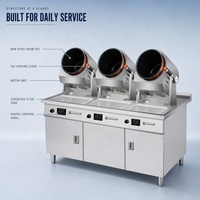 Robot de cuisine centralisé à 3 têtes, machine à wok électrique automatique pour la production de nourriture en vrac